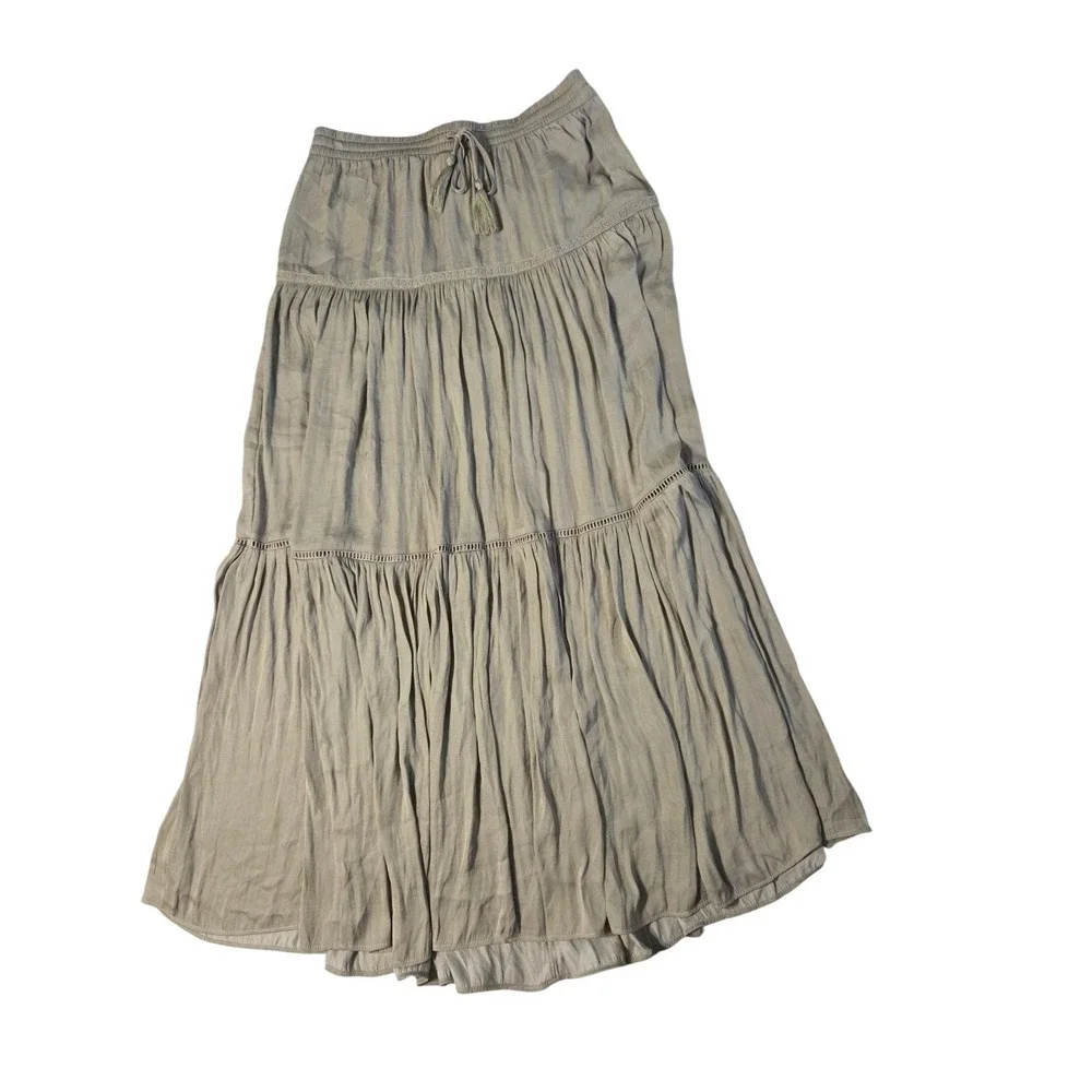 Light Green Silky Tiered Maxi Skirt Boho Peasant Rachel Zoe M NWT